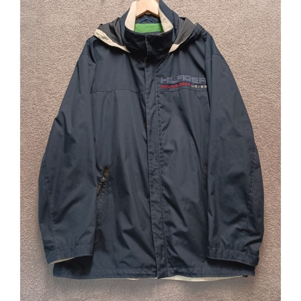 Tommy Hilfiger Sailing Gear Jacket XXL Navy Hooded Windbreaker Mesh Lined